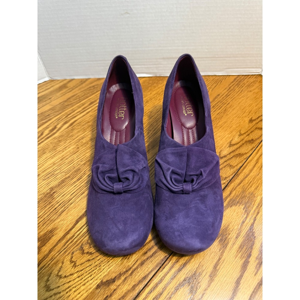 Hotter Donna Purple Suede Bow Pumps Comfort Kitten Heels Womens 8.5 EU 40